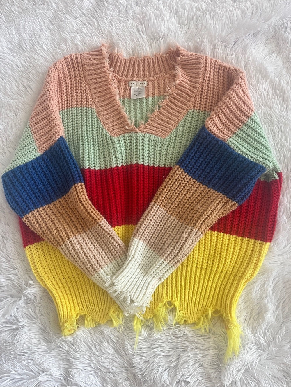 Main Strip Color-Block Distressed Knit Sweater – Size M - Picture 3 of 9